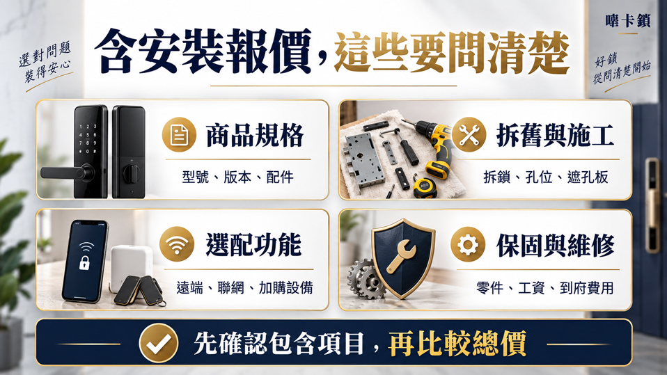 電子鎖含安裝，還需要確認哪些費用？商品規格、拆舊與施工、選配功能、保固與維修